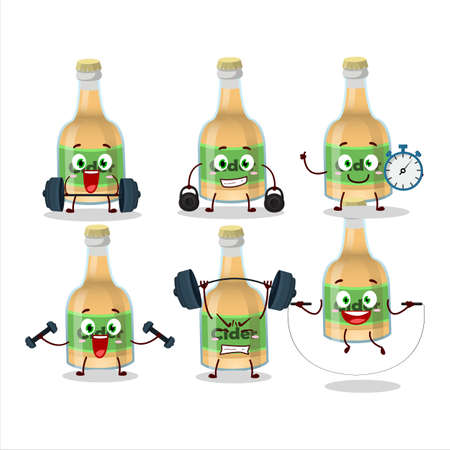 A healthy cider bottle cartoon style trying some tools on Fitness centerのイラスト素材