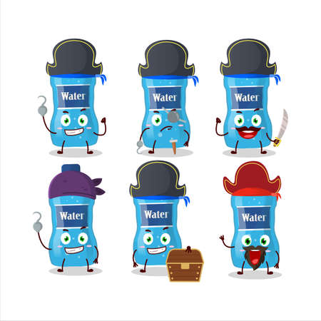Cartoon character of water bottle with various pirates emoticonsのイラスト素材