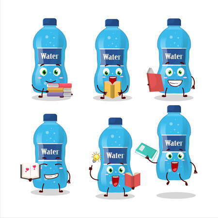 A picture of water bottle cartoon character concept reading an amusing bookのイラスト素材