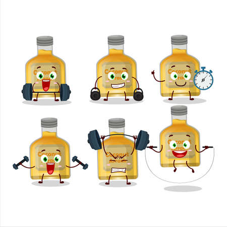 A healthy coconut arrack cartoon style trying some tools on Fitness centerのイラスト素材
