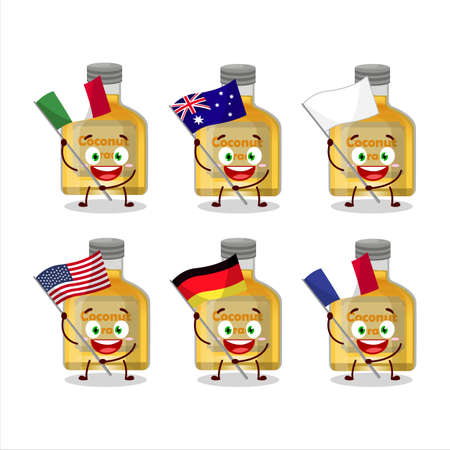 Coconut arrack cartoon character bring the flags of various countriesのイラスト素材