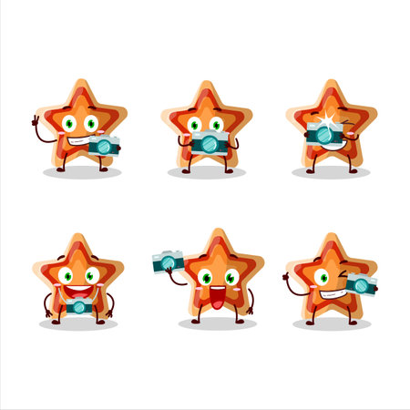 Photographer profession emoticon with star icon cartoon characterのイラスト素材