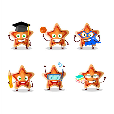 School student of star icon cartoon character with various expressionsのイラスト素材