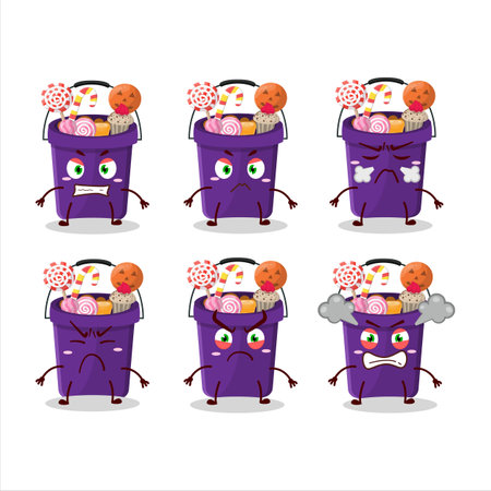 Bucket halloween cartoon character with various angry expressionsのイラスト素材