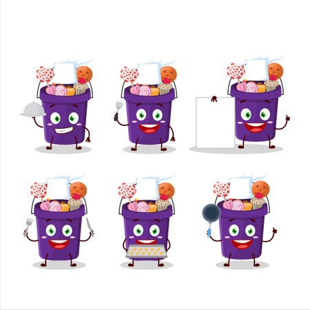 Cartoon character of bucket halloween with various chef emoticonsのイラスト素材