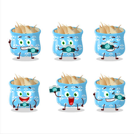 Photographer profession emoticon with dried garlic cartoon characterのイラスト素材