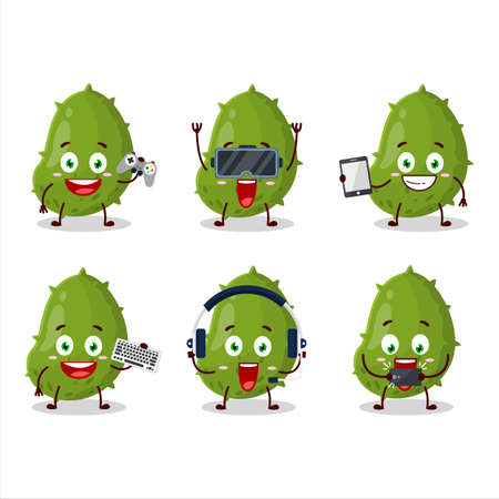 Virus desease cartoon character are playing games with various cute emoticonsのイラスト素材