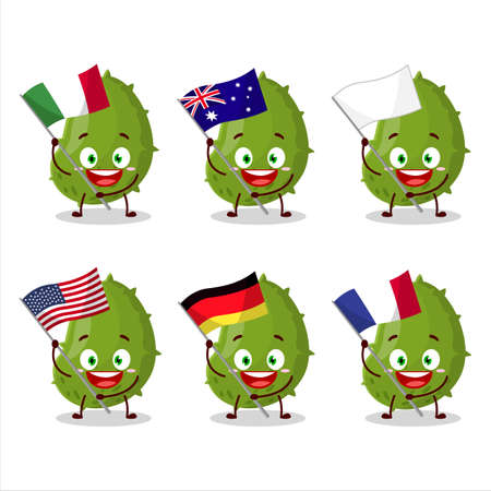 Virus disease cartoon character bring the flags of various countriesのイラスト素材