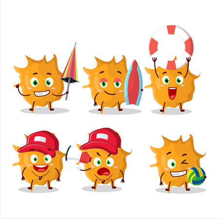 Happy Face virus germ cartoon character playing on a beachのイラスト素材