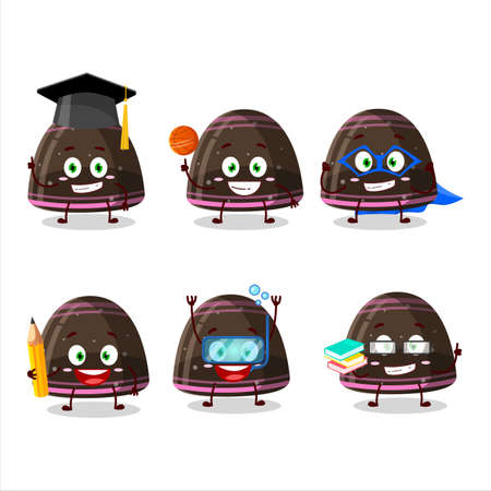 School student of chocolate jelly gummy candy cartoon character with various expressionsのイラスト素材