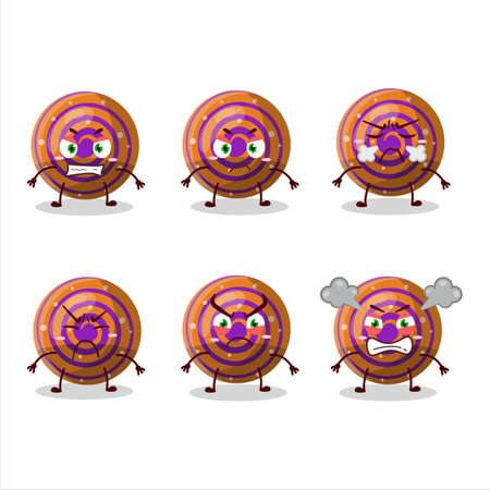 Orange spiral gummy candy cartoon character with various angry expressionsのイラスト素材