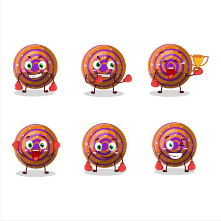 A sporty orange spiral gummy candy boxing athlete cartoon mascot designのイラスト素材