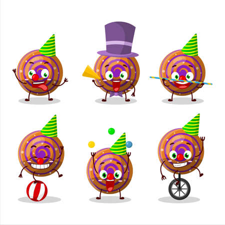 Cartoon character of orange spiral gummy candy with various circus showsのイラスト素材