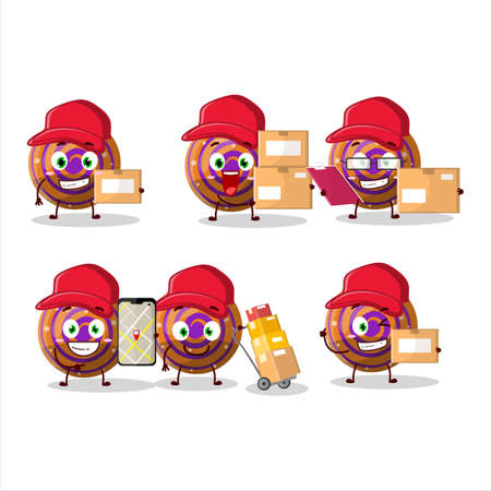 Cartoon character design of orange spiral gummy candy working as a courierのイラスト素材