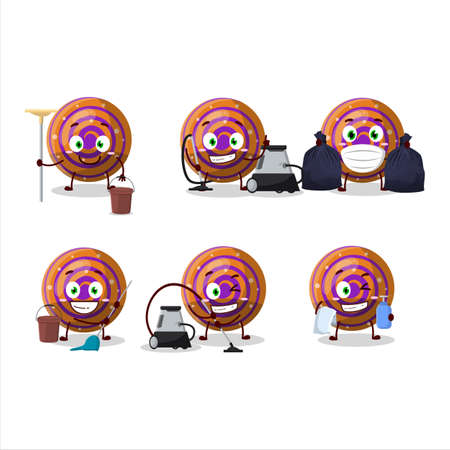 Cleaning service orange spiral gummy candy cute cartoon character using mopのイラスト素材