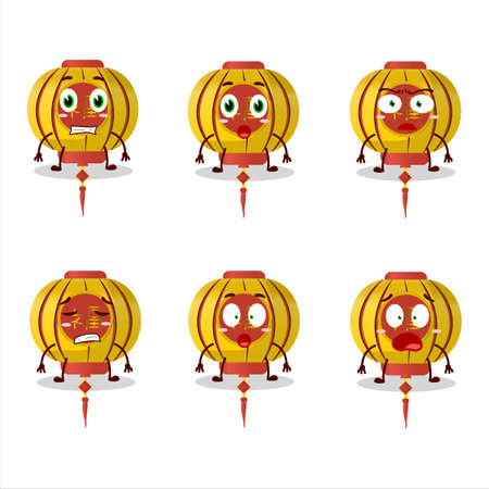 Character cartoon of yellow chinese lamp with scared expressionのイラスト素材