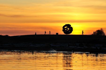 Garry Point park sunset in Richmond, BCの写真素材