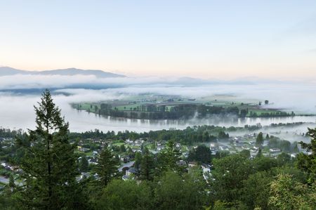 Fraser Valley at foggy sunrise, British Columbia, Canada