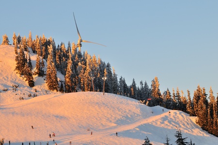 the giant wind turbine on top of Grouse Mountainの写真素材