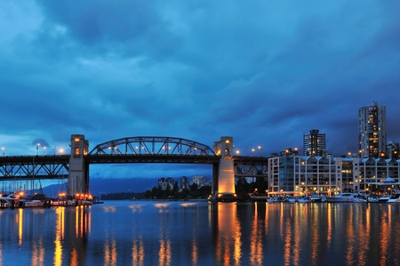 Granville Island Night Scene, Vancouver, British Columbiaの写真素材