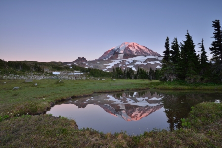 Sunset at Spray Park, Mt Rainier National Parkの写真素材
