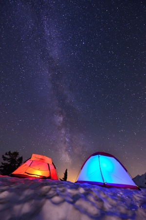 Milky Way and Tents   from Artist Point, Mt  Baker National Parkの写真素材