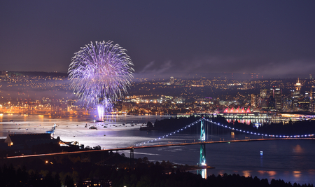 Canada Day celebration fireworks in Downtown Vancouverの写真素材