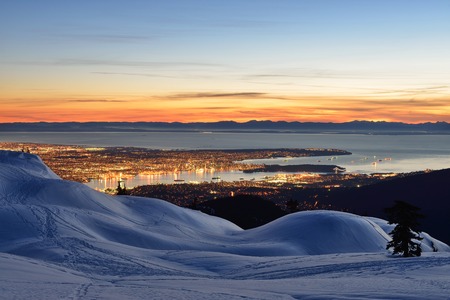 Vancouver night cityscape viewed from Mount Seymour First Peak