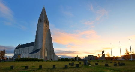 Hallgrimskirkja Cathedral, a Lutheran parish church in Reykjavik, Icelandの写真素材