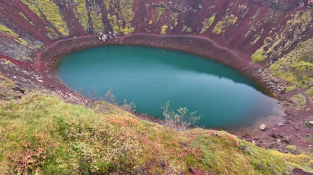 Kerid is a volcanic crater lake in Grímsnes in south Icelandの写真素材