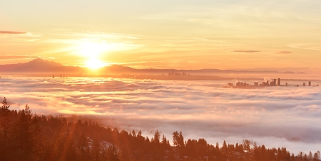 Vancouver Foggy Sunrise, viewed from Cypress Mountain lookout pointの写真素材