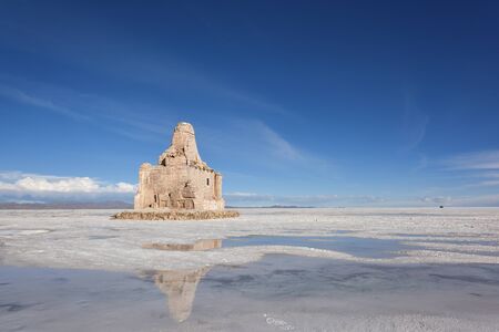 The Dakar Bolivia Monument in Salar de Uyuni, Boliviaの写真素材
