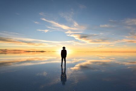The world's largest salt flat, Salar de Uyuni in Boliviaの写真素材