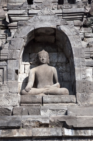 Stoned image of Buddha in Borobudur, Indonesia の写真素材