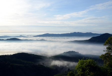 Fog at Khohong Hill,Hatyai,Songkhla Thailandの写真素材
