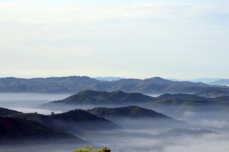Fog at Khohong Hill,Hatyai,Songkhla Thailandの写真素材