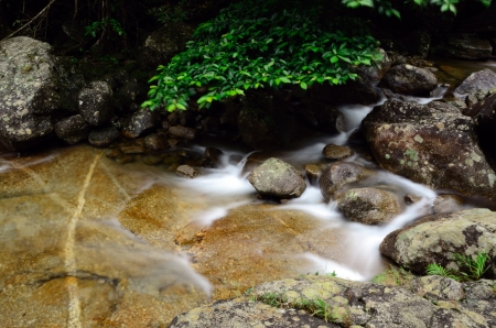 Beautiful waterfull on mountain river Thailandの写真素材