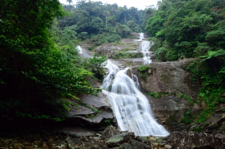 Beautiful waterfull on mountain river Thailandの写真素材