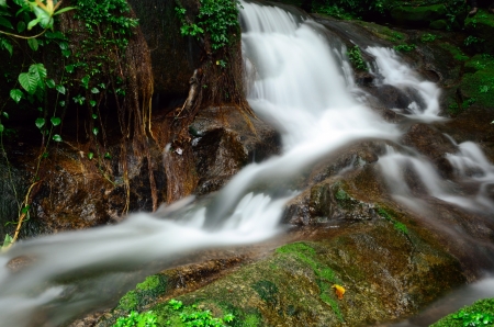 Beautiful waterfull on mountain river Thailandの写真素材