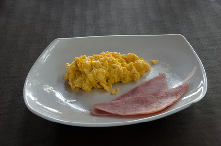 American Blackfast with Scrambled egg. and hamの写真素材