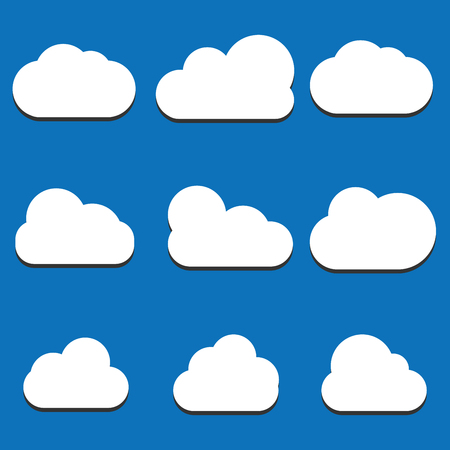 Set of Cloud Icons in trendy flat style isolated on blue background. Cloud symbol for your web site design, logo, app, UI. Vector illustration, EPS10.のイラスト素材