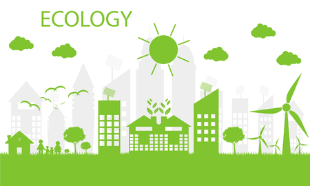 Green cities help the world with eco-friendly concept ideas.vector illustrationのイラスト素材