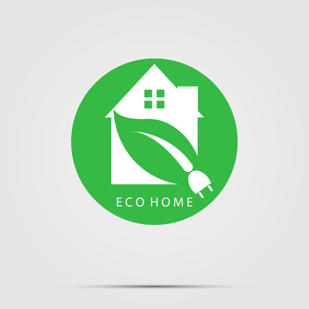 Green ecological home or icon power plug nature green vector illustrations.のイラスト素材