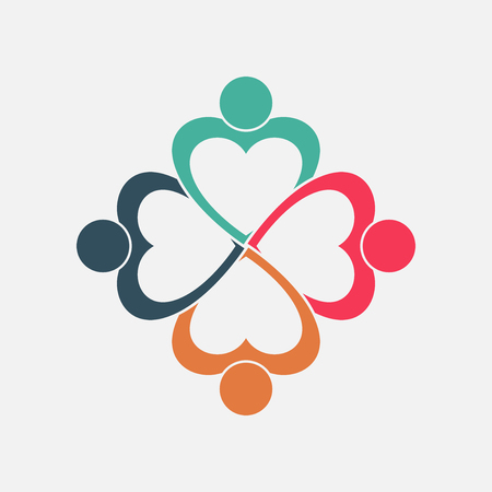 Four people heart in a circle holding hands.The summit workers are meeting in the same power room.のイラスト素材