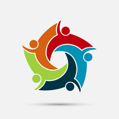 Group of five people in a circle.Teamwork meeting.people are meeting in the room.Powerful combined forces. Vector illustration.のイラスト素材