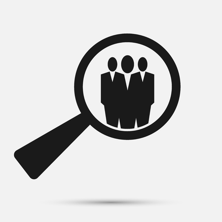 Magnifying glass black,Search for employees,Office business people icon,three men wearing a suits.vector illustrationのイラスト素材