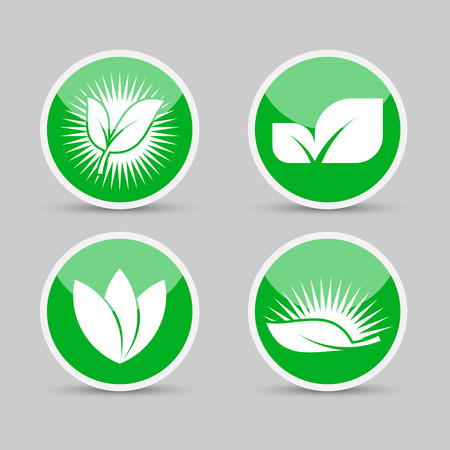 set ecology logos of green leaf nature element icon on white background .vector illustratorのイラスト素材