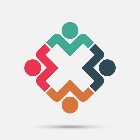 meeting room people logo.group of four persons in circle のイラスト素材