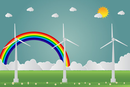 Wind turbines with sun clean energy with road eco-friendly concept ideas.vector illustrationのイラスト素材