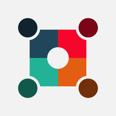 Four people in a circle holding hands.The summit workers are meeting in the same power room.のイラスト素材